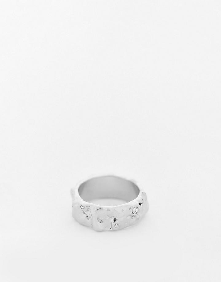 Reclaimed Vintage Inspired Unisex Molten Metal Signet Ring In Silver