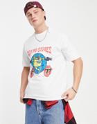 Topman Oversized Fit T-shirt With Rolling Stones Tour Print In Ecru-white