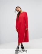 Eco Edit Monki Ruffle Contrast Sweat Dress - Red