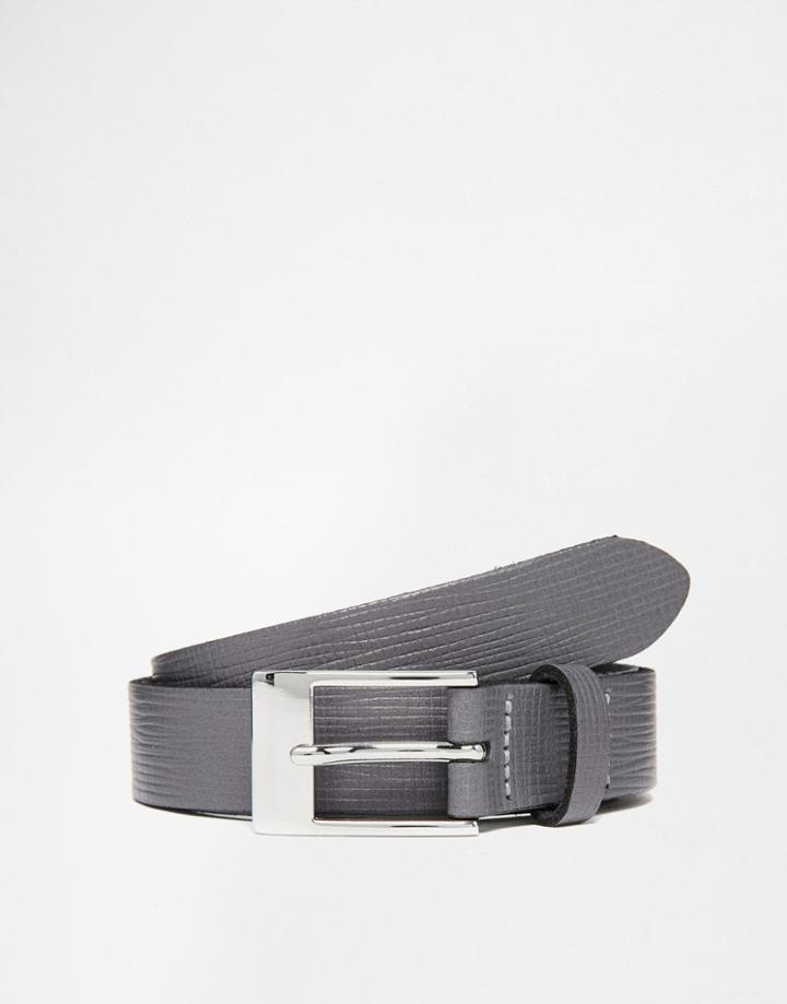 Asos Smart Skinny Leather Belt In Gray Saffiano - Gray