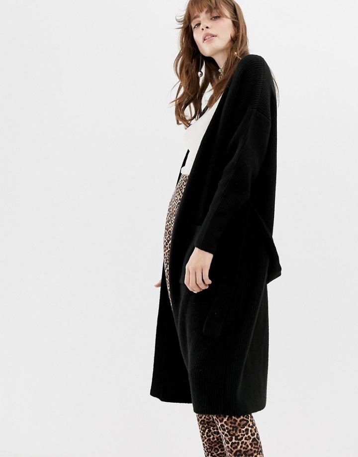 Monki Ribbed Midi Cardigan In Black - Black