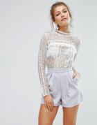True Decadence Lace Romper With Lace Panels - Blue