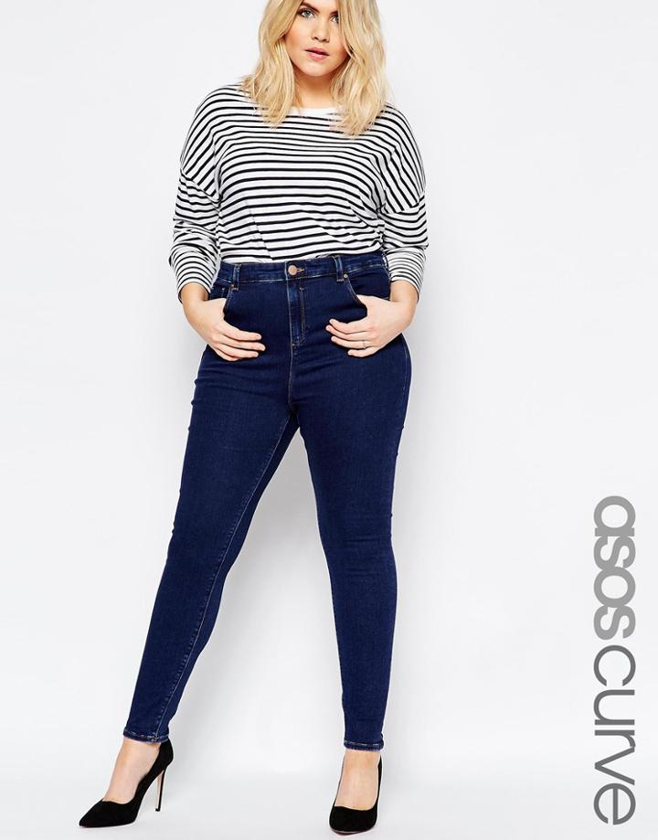 Asos Curve Ridley Skinny Jean In Popular Deep Blue Wash - Darkwash Blue