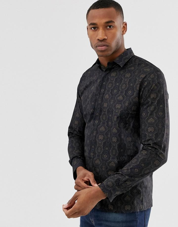 Selected Homme Long Sleeve Snake Print Shirt In Black