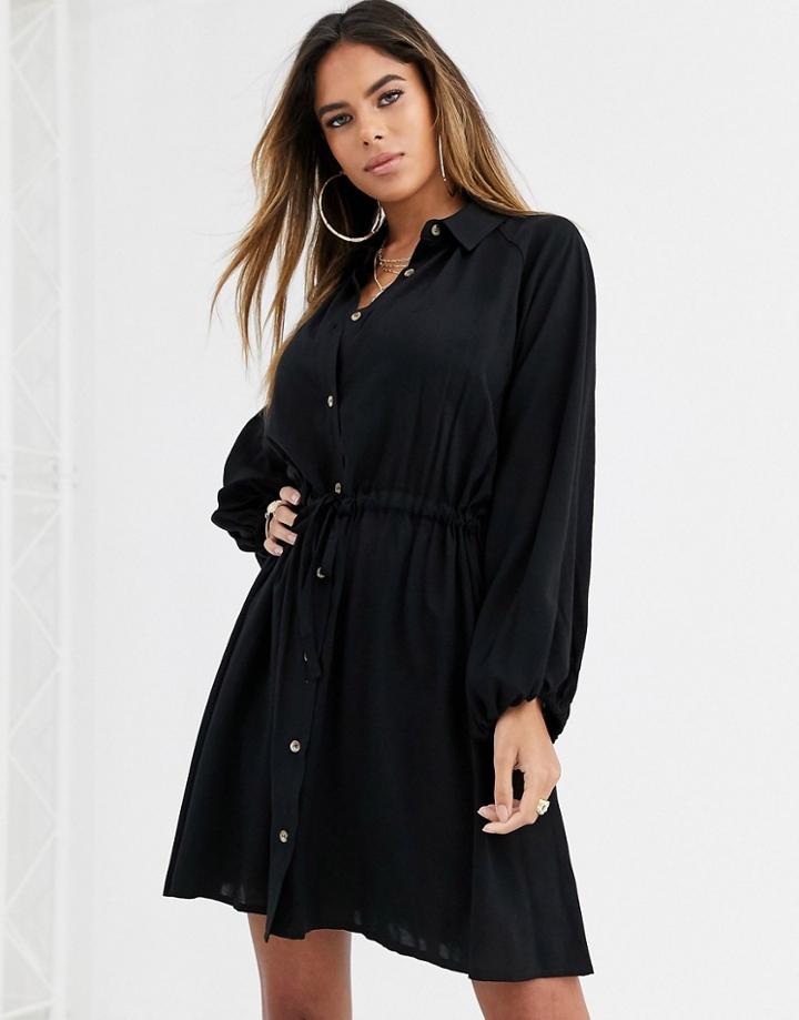 Asos Design Mini Shirt Dress With Drawstring Waist