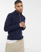 Another Influence Half Zip High Neck Sweater In Navy