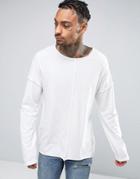 Asos Oversized Long Sleeve T-shirt With Busted Seams - White