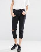 Asos Mid Rise Girlfriend Jeans In Washed Black - Washed Black