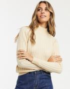 Y.a.s Highneck Brushed Rib Sweater In Cream