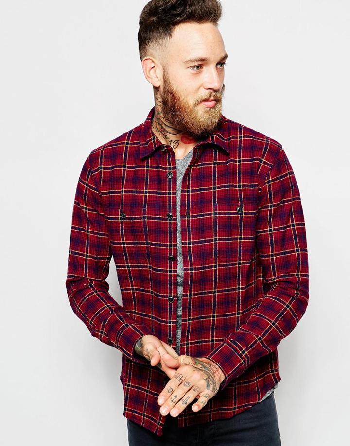 Edwin Shirt Labor Light Flannel Check - Red Check