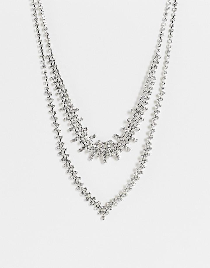 True Decadence Crystal Multirow Necklace In Silver