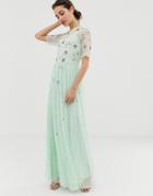 Angel Eye Short Sleeve Maxi Dress With Embellished Detail - Green