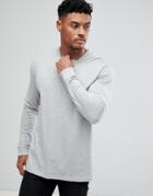 Asos Design Relaxed Skater Long Sleeve T-shirt With Neck Detail And Cuff In Gray - Gray