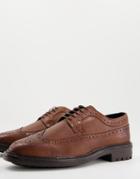 Asos Design Brogue Shoes In Brown Leather With Chunky Sole