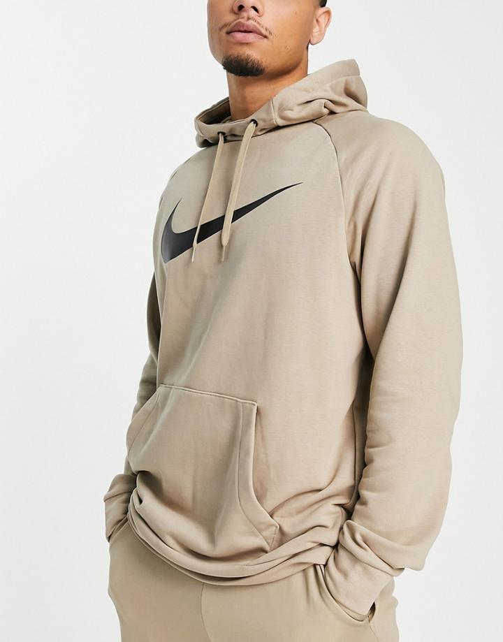Nike Training Dri-fit Swoosh Fleece Hoodie In Sand-white