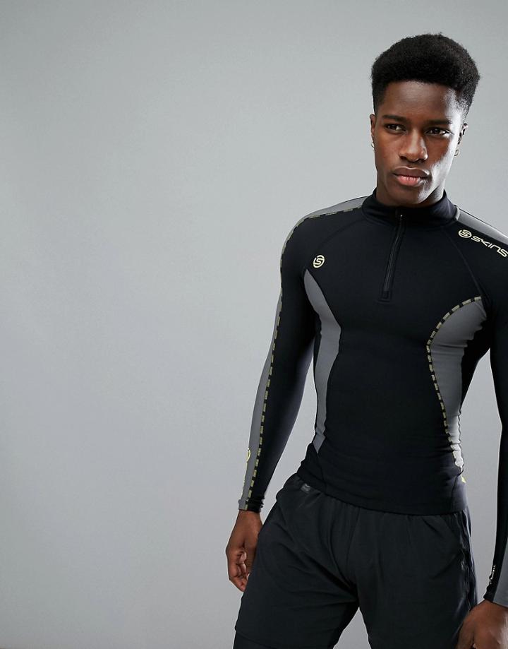 Skins Dnamic Thermal Compression Long Sleeve Top Mock Neck With Zip Dt00010750002 - Black