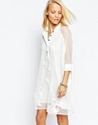 Religion Oversized Longline Shirt Dress In Sheer Lace - White
