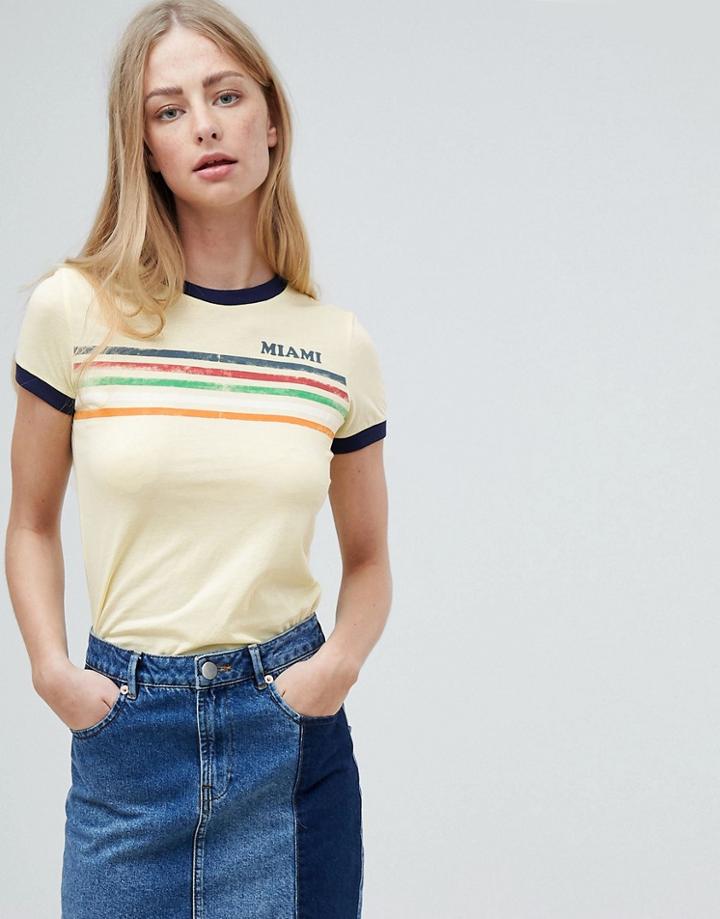 Brave Soul Starsky Rainbow Stripe Retro T Shirt - Multi