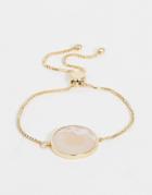 Asos Design Bracelet With Toggle Chain And Faux Rose Quartz Stone In Gold Tone