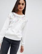 Wild Flower Multicolor Scatter Sequin Sweater - Cream