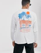 Asos Design Oversized Long Sleeve T-shirt With Tropical Back And Chest Print In White Marl