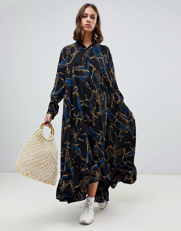 Weekday Oversized Bird Print Midaxi Smock Dress - Multi
