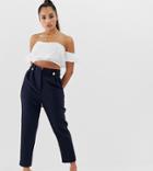 Asos Design Petite Tapered Pants With Pleat And Military Buttons - Navy