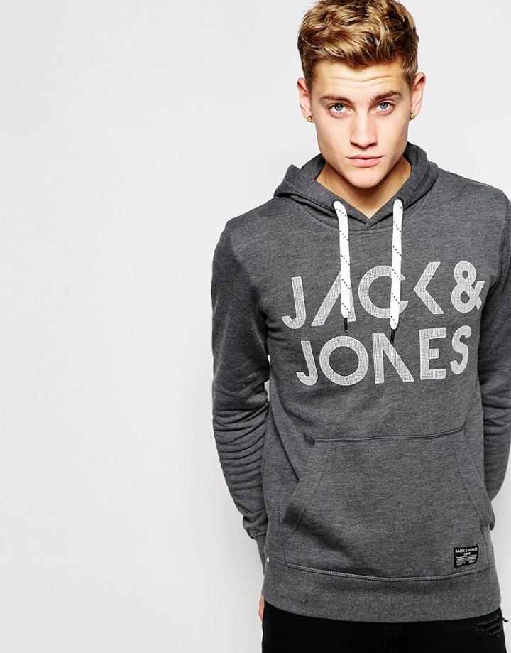 Jack & Jones Overhead Hoodie With Jack & Jones Embroidery - Dark Gray Melange