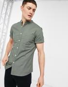 Asos Design Slim Fit Organic Oxford Shirt In Khaki With Band Collar-green