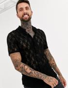 Asos Design Slim Shirt In Black Lace