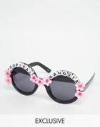 Rad + Refined Tropical Gangsta Round Sunglasses With Hibicus Flowers - Multi