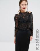 Asos Petite Night Top With Cold Shoulder And Beaded Embellishment - Black
