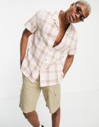 Asos Design Relaxed Revere Linen Shirt In Pink & Brown Check