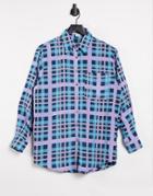 Glamorous Relaxed Shirt Set In Plaid-purple
