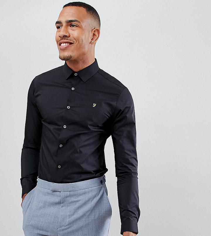 Farah Swinton Skinny Smart Poplin Shirt With Stretch In Black - Black