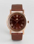 Asos Watch With Brown Faux Leather Strap And Roman Numerals - Brown