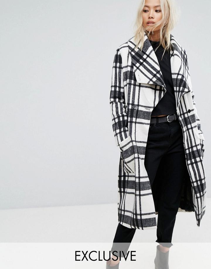 Religion Wrap Front Coat In Soft Brushed Check - Multi