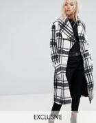 Religion Wrap Front Coat In Soft Brushed Check - Multi