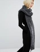 Pieces Long Knitted Scarf In Charcoal - Gray