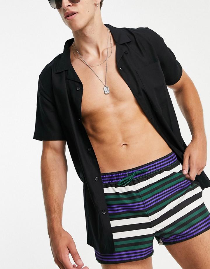 Asos Design Swim Shorts With Horizontal Stripe Super Short Length-multi