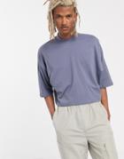 Asos Design Oversized Crop T-shirt With Mid Sleeve And High Neck In Gray - Gray