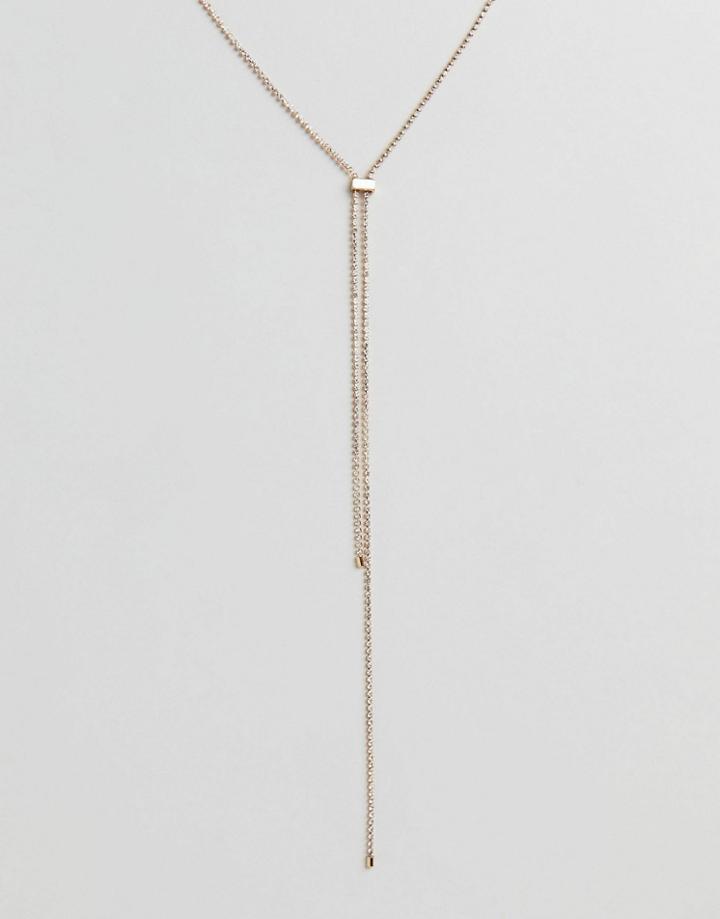 Asos Crystal Strand Lariat Necklace - Gold
