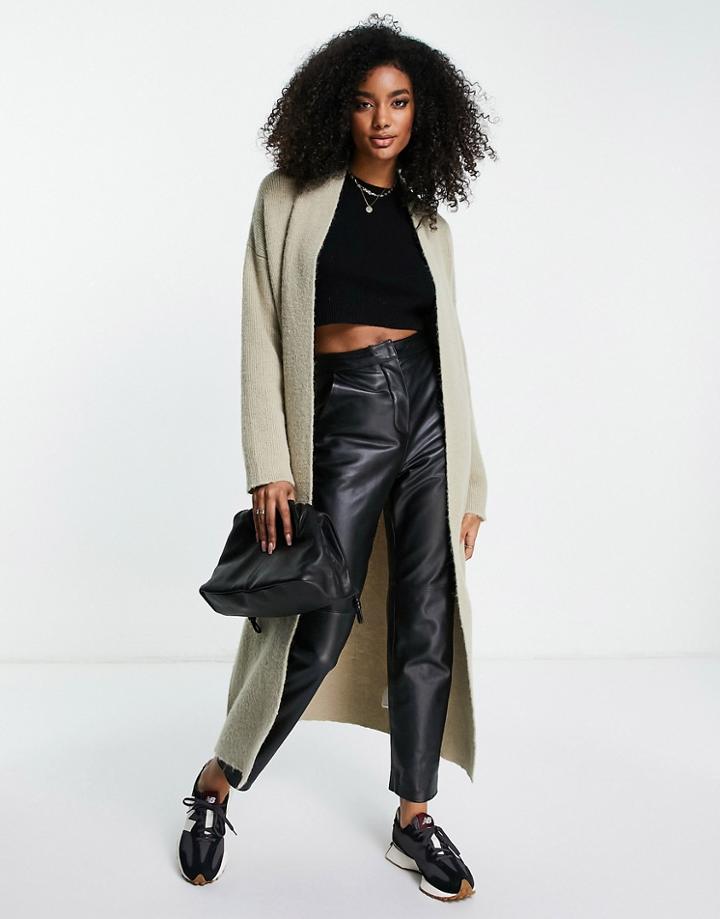 Na-kd X Josefine Fluffy Longline Cardigan In Beige-neutral