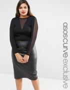 Asos Curve Top With Mesh V And Sleeve Insert - Black