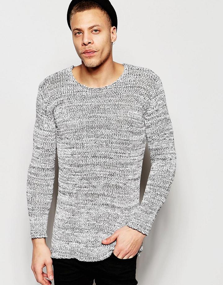 Weekday Band Crew Sweater Loose Knit In Gray Melange - Gray