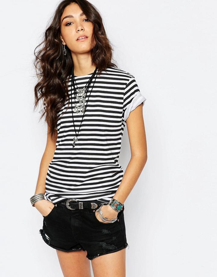 Reclaimed Vintage Breton Stripe Short Sleeve Top - Black