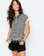 Reclaimed Vintage Breton Stripe Short Sleeve Top - Black