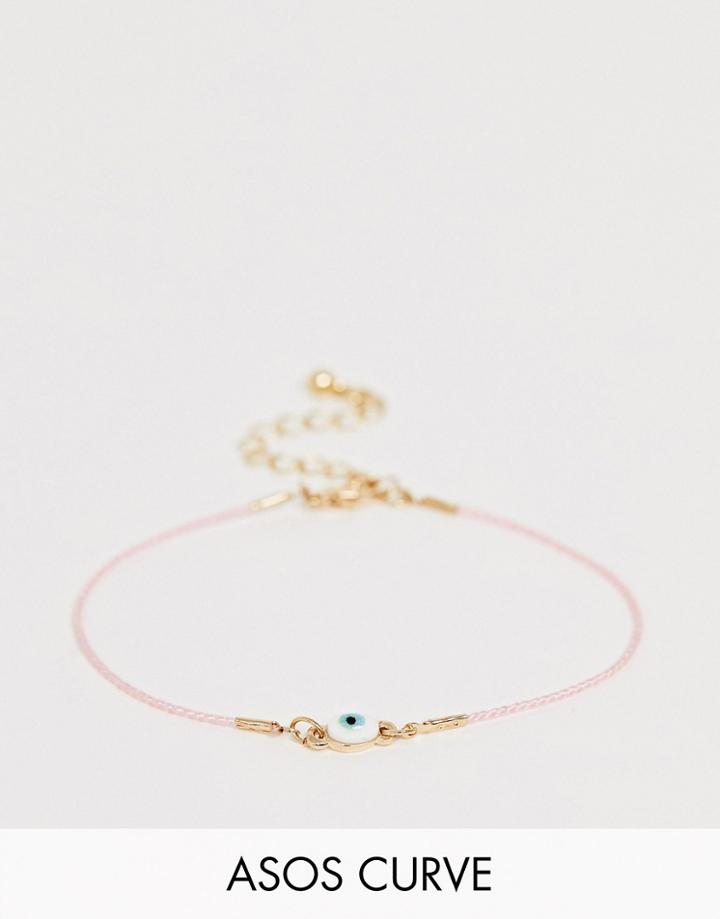 Asos Design Curve Thread Bracelet With Eye Charm In Pink - Pink