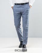 Heart & Dagger Slim Suit Pant In Summer Wedding Check - Blue