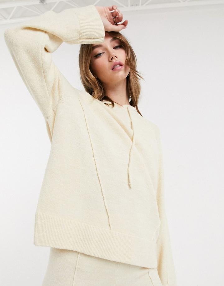 Asos Design Co-ord Oversized Knitted Hoodie In Cream-pink
